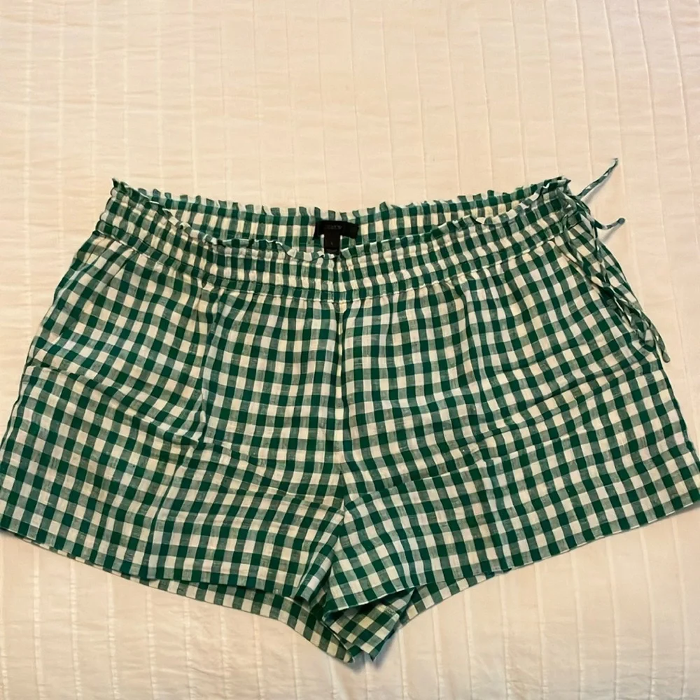 J Crew gingham linen elastic waist pull on shorts - Picture 2 of 7